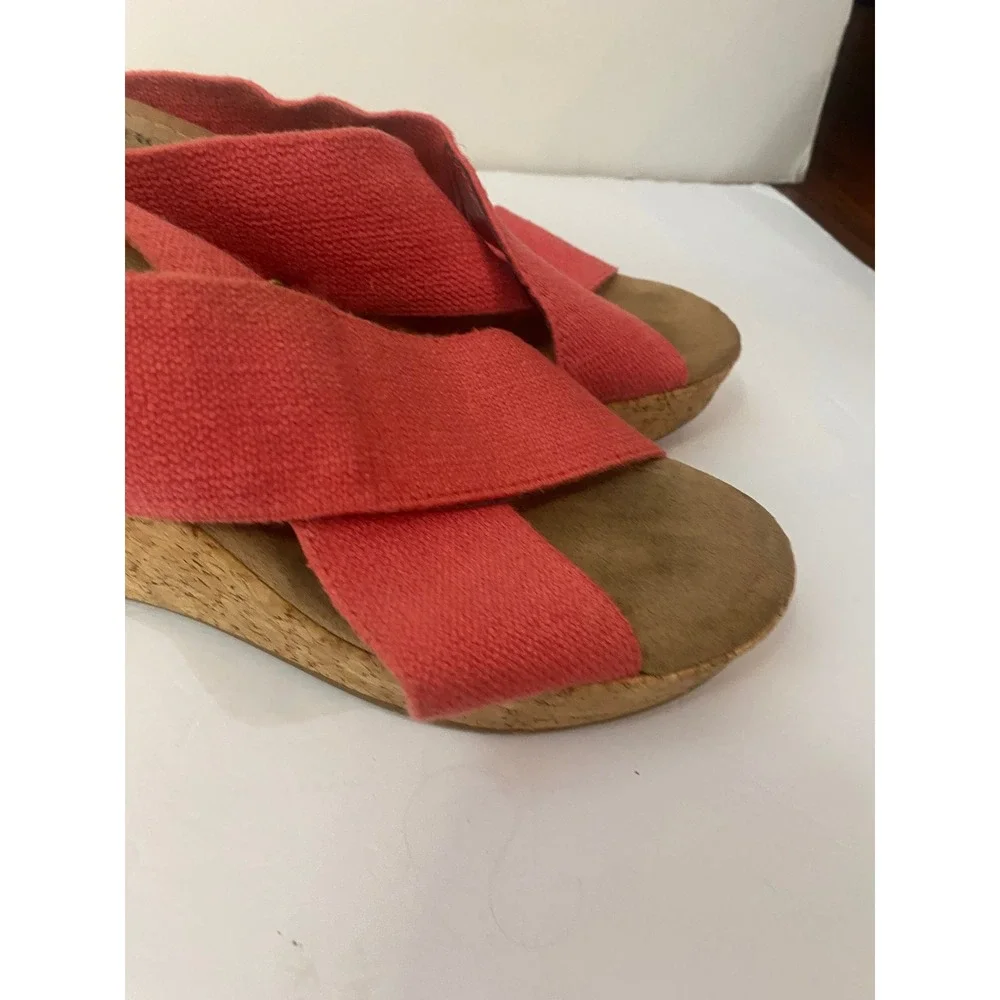 Merona Womens Coral Red Canvas Crisscross Cork Wedge‎ Platform Sandals Size 6